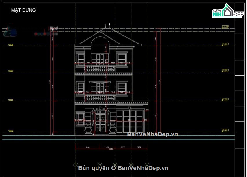 Biệt thự,file cad biệt thự 3 tầng,mẫu biệt thự 3 tầng