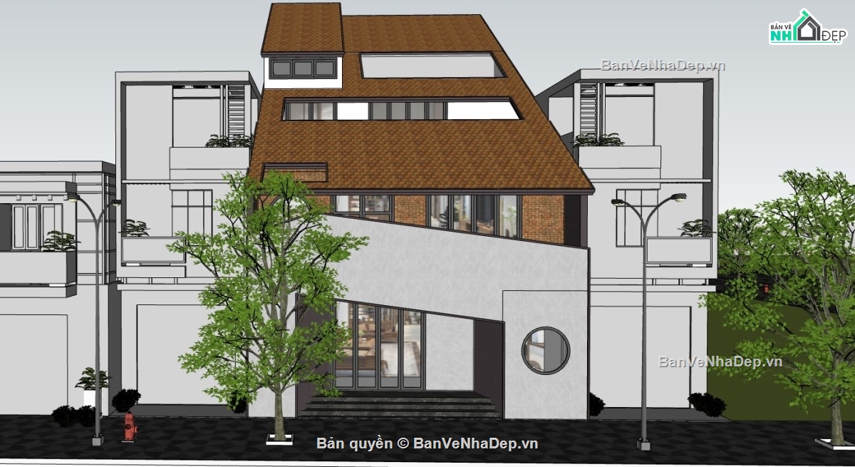 biệt thự 3 tầng su,sketchup biệt thự 3 tầng,mẫu biệt thự 3 tầng su