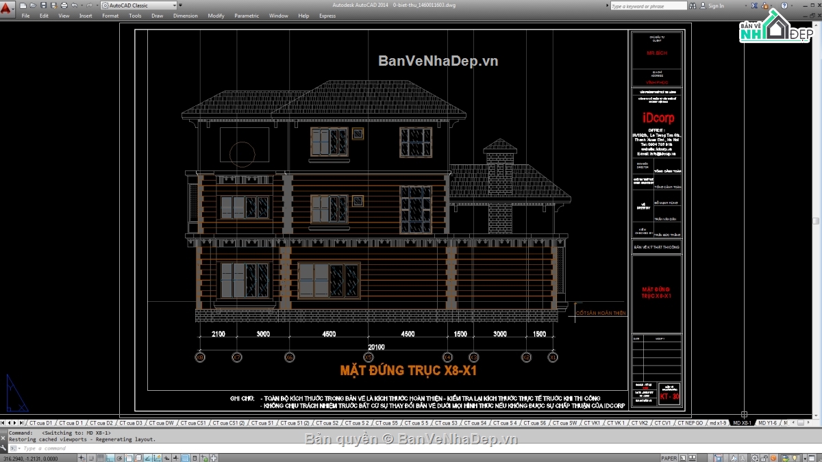 Biệt thự,File cad biệt thự 3 tầng,mẫu biệt thự 3 tầng,biệt thự 3 tầng