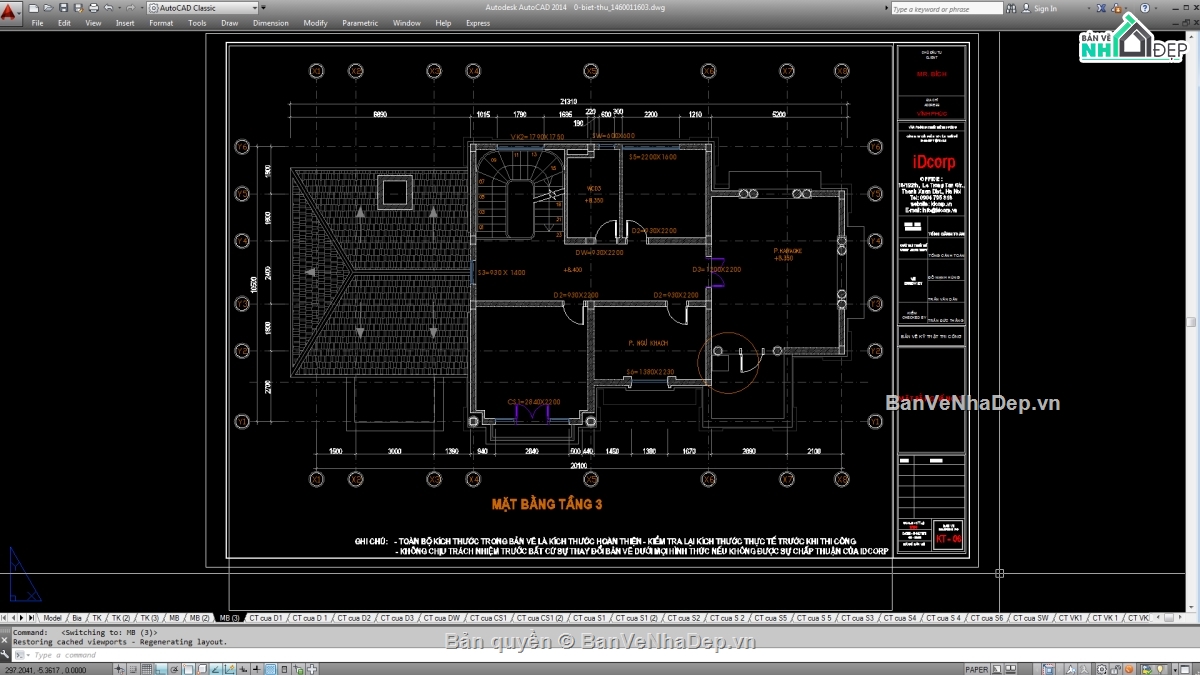 Biệt thự,File cad biệt thự 3 tầng,mẫu biệt thự 3 tầng,biệt thự 3 tầng