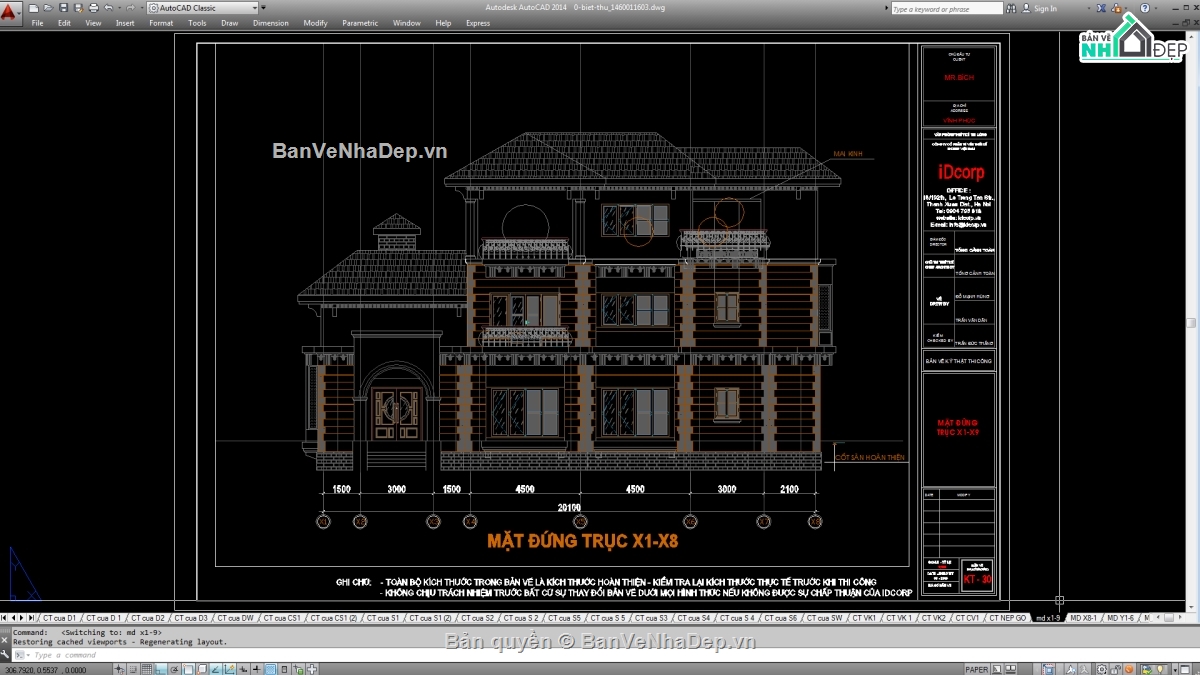 Biệt thự,File cad biệt thự 3 tầng,mẫu biệt thự 3 tầng,biệt thự 3 tầng