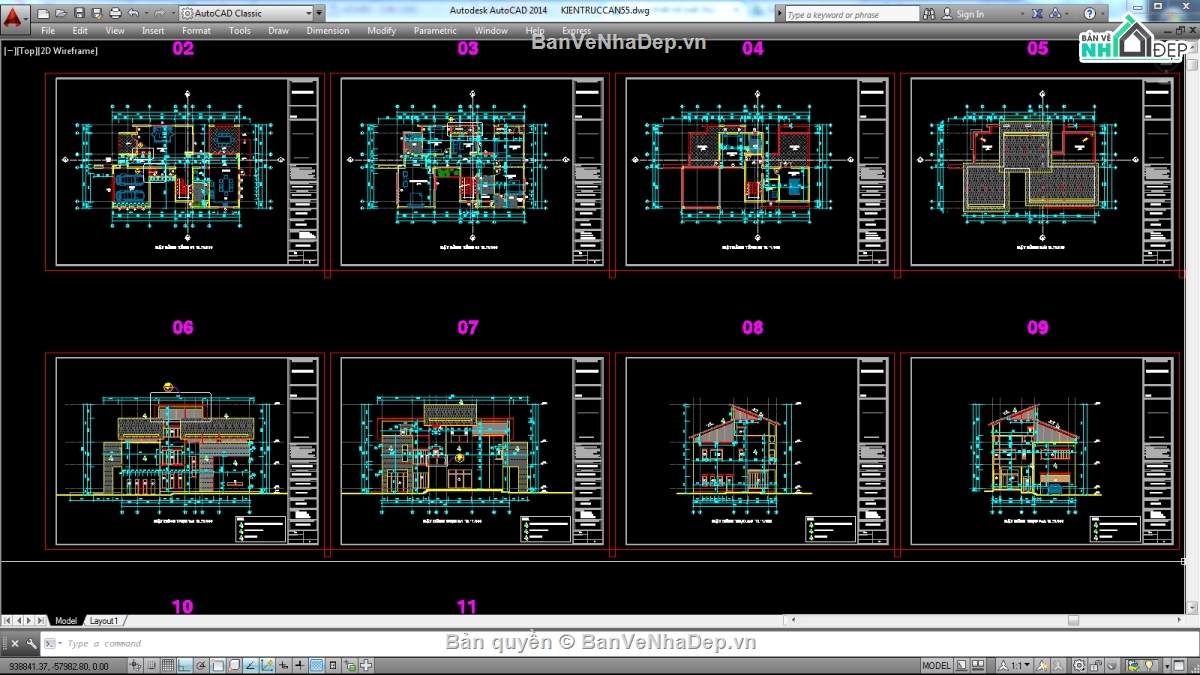 Biệt thự,file cad biệt thự 3 tầng,biệt thự 3 tầng