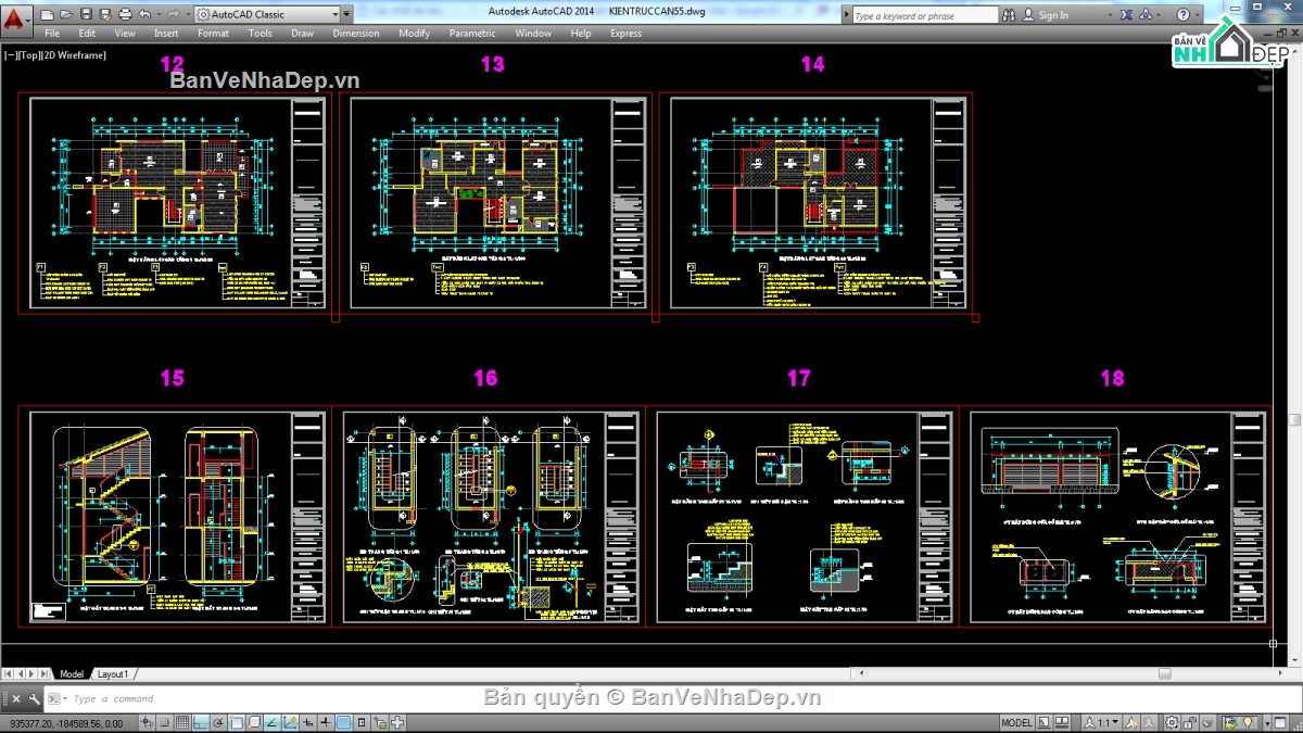 Biệt thự,file cad biệt thự 3 tầng,biệt thự 3 tầng