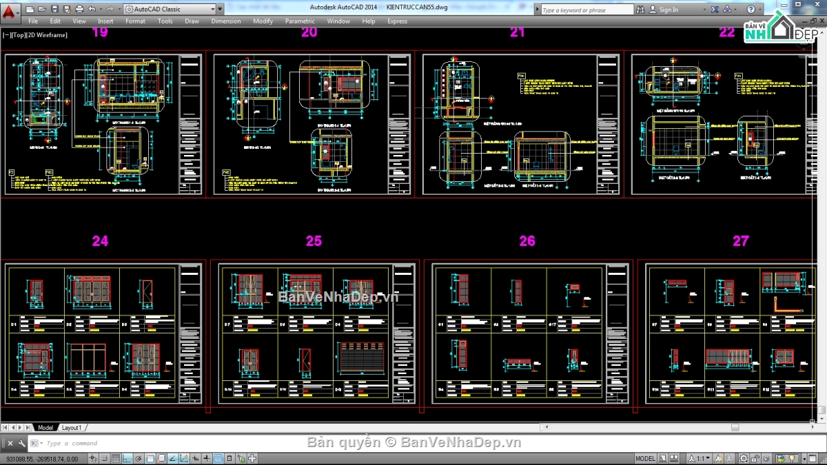 Biệt thự,file cad biệt thự 3 tầng,biệt thự 3 tầng