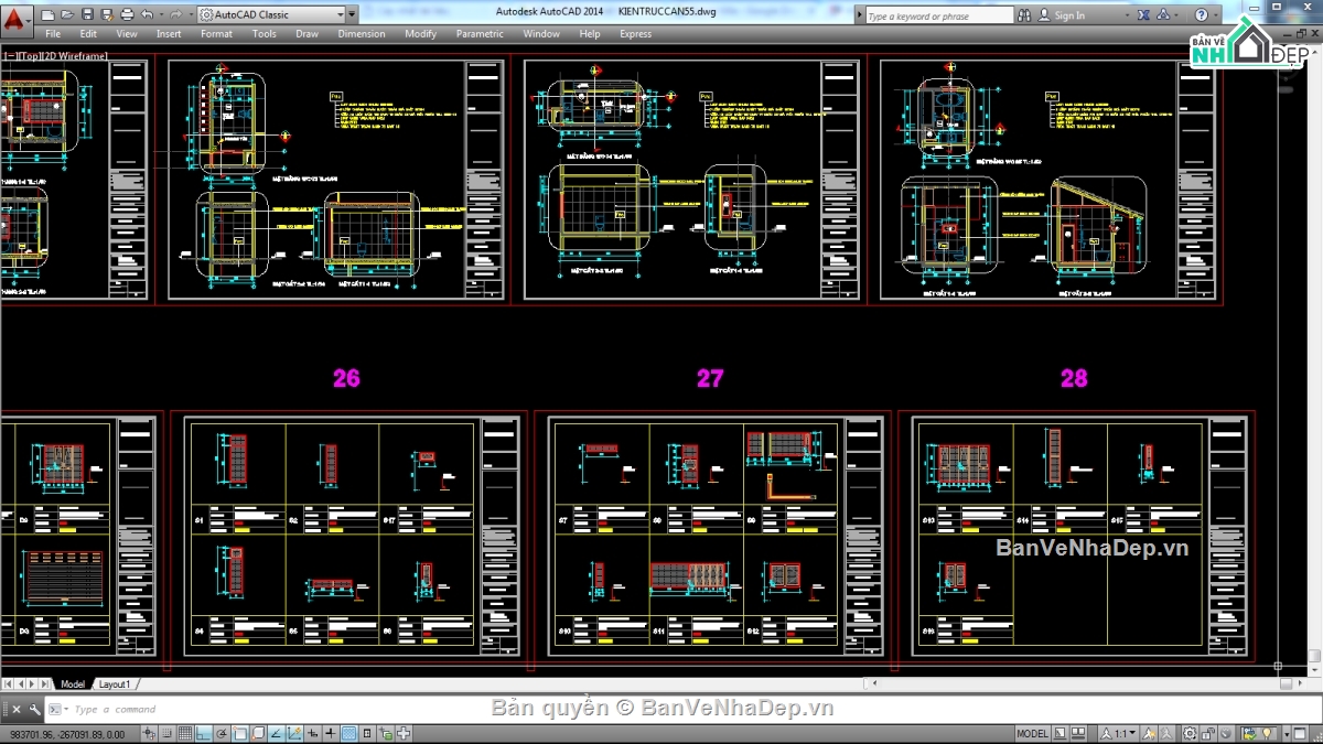 Biệt thự,file cad biệt thự 3 tầng,biệt thự 3 tầng