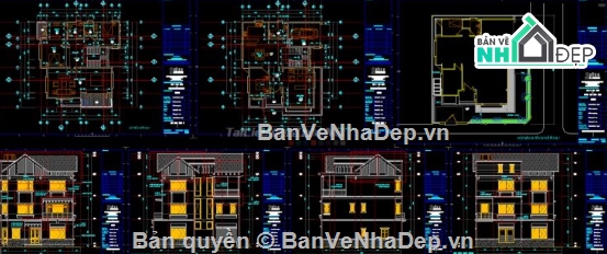 Biệt thự 3 tầng,cad biệt thự 3 tầng,biệt thự 2 tầng cad,file cad biệt thự 3 tầng