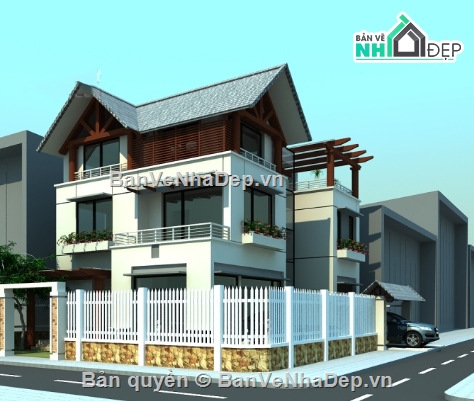 Biệt thự 3 tầng,cad biệt thự 3 tầng,biệt thự 2 tầng cad,file cad biệt thự 3 tầng