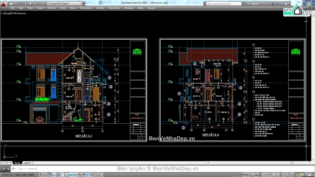 Biệt thự,kiến trúc biệt thự 3 tầng,file biệt thự 3 tầng