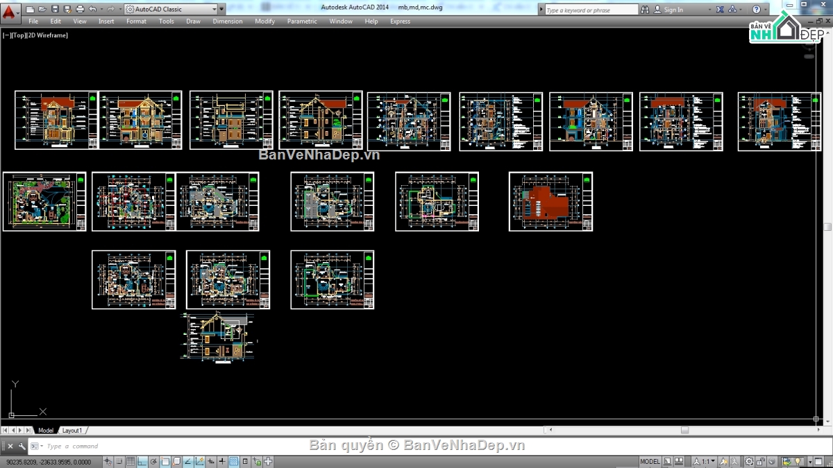 Biệt thự,kiến trúc biệt thự 3 tầng,file biệt thự 3 tầng