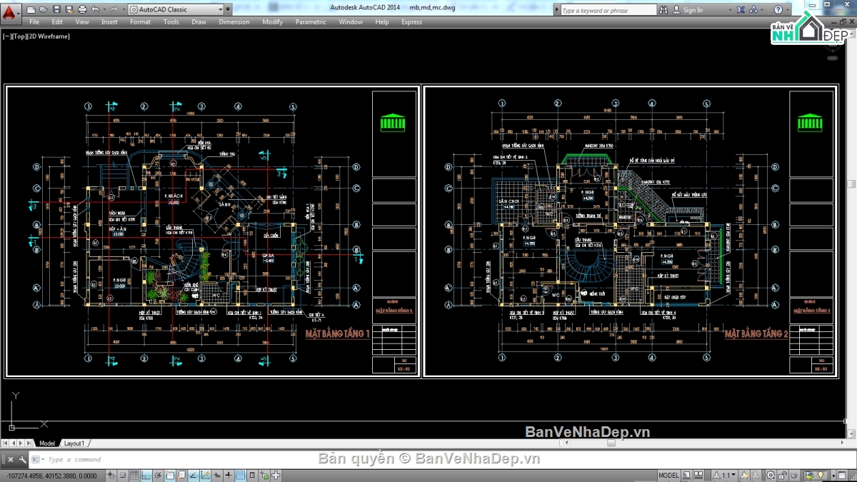 Biệt thự,kiến trúc biệt thự 3 tầng,file biệt thự 3 tầng