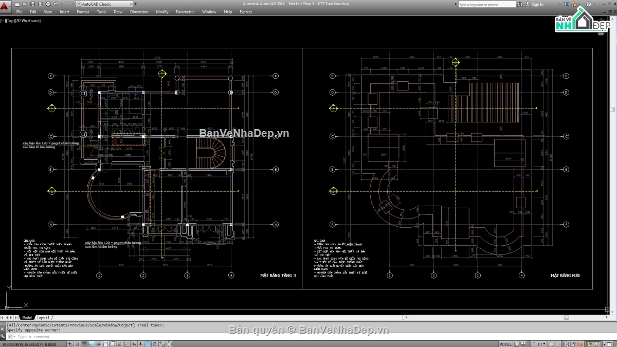 Biệt thự,Biệt thự 3 tầng,file cad biệt thự 3 tầng
