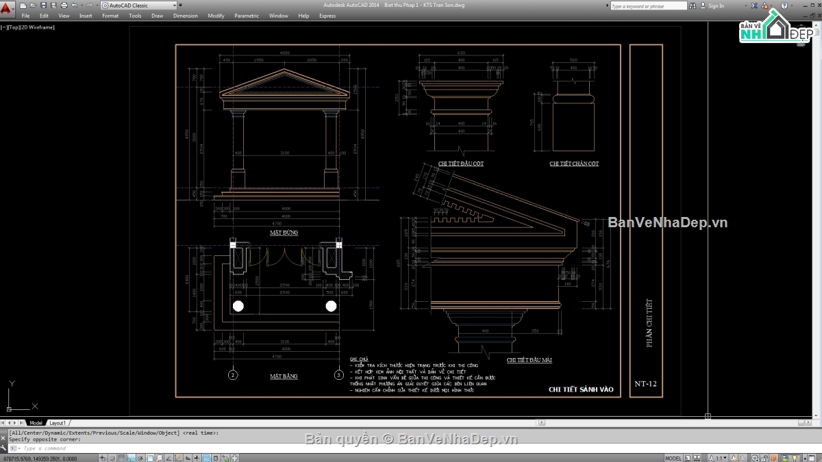Biệt thự,Biệt thự 3 tầng,file cad biệt thự 3 tầng