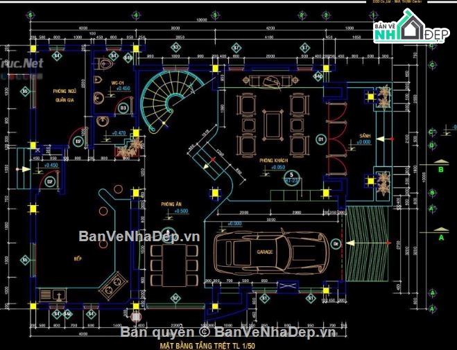 Biệt thự,Biệt thự 3 tầng,file cad biệt thự 3 tầng