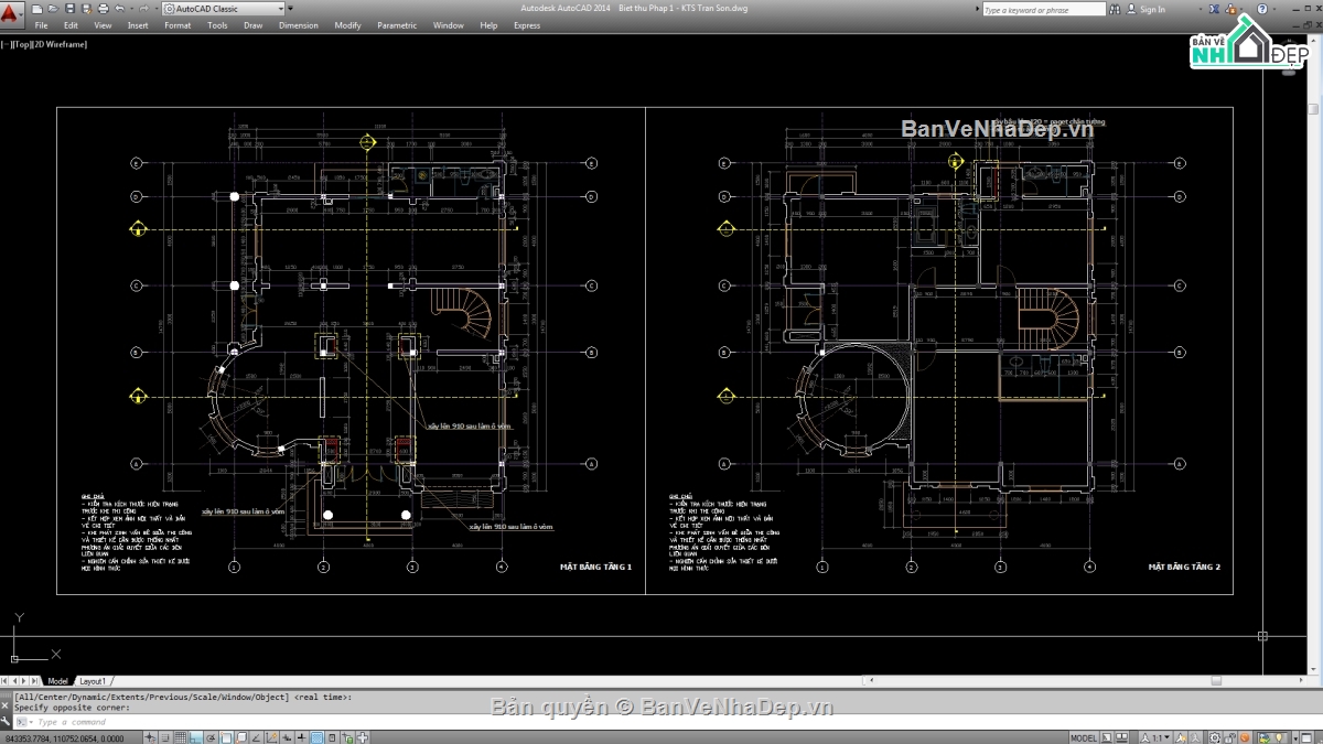 Biệt thự,Biệt thự 3 tầng,file cad biệt thự 3 tầng