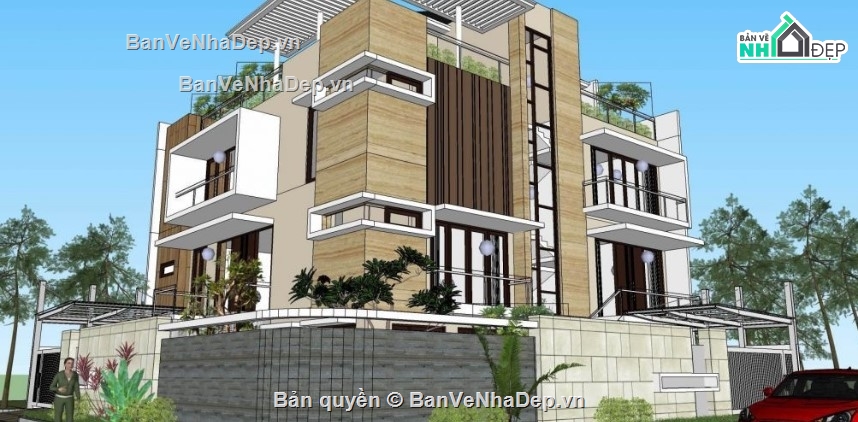biệt thự hiện đại 3 tầng,sketchup biệt thự 3 tầng,biệt thự hiện đại
