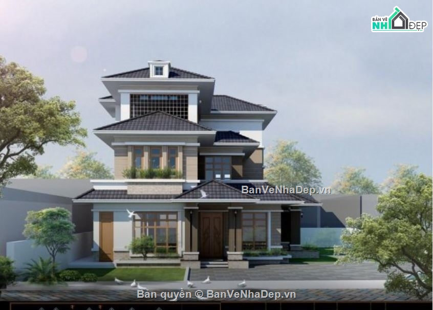 Biệt thự 3 tầng hiện đại,file cad biệt thự 3 tầng,biệt thự 3 tầng