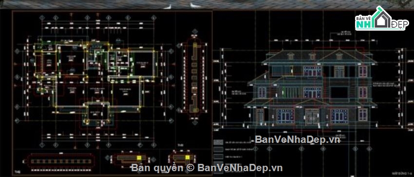 Biệt thự 3 tầng hiện đại,file cad biệt thự 3 tầng,biệt thự 3 tầng