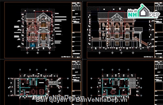 biệt thự 3 tầng,cad biệt thự 3 tầng,file cad biệt thự 3 tầng