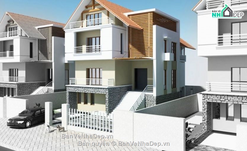 biệt thự 3 tầng,kiến trúc 3 tầng,file kiến trúc 3 tầng