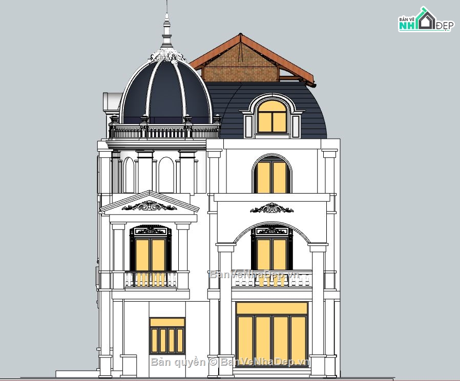 biệt thự 4 tầng,model su biệt thự 4 tầng,sketchup biệt thự 4 tầng