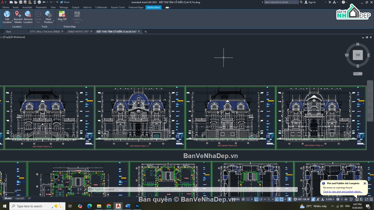 biệt thự 4 tầng,biệt thự tân cổ điển,bản vẽ biệt thự 4 tầng