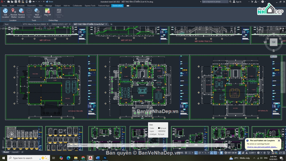biệt thự 4 tầng,biệt thự tân cổ điển,bản vẽ biệt thự 4 tầng