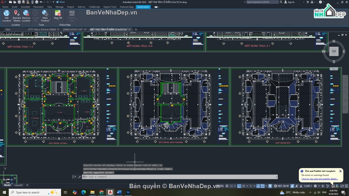 biệt thự 4 tầng,biệt thự tân cổ điển,bản vẽ biệt thự 4 tầng