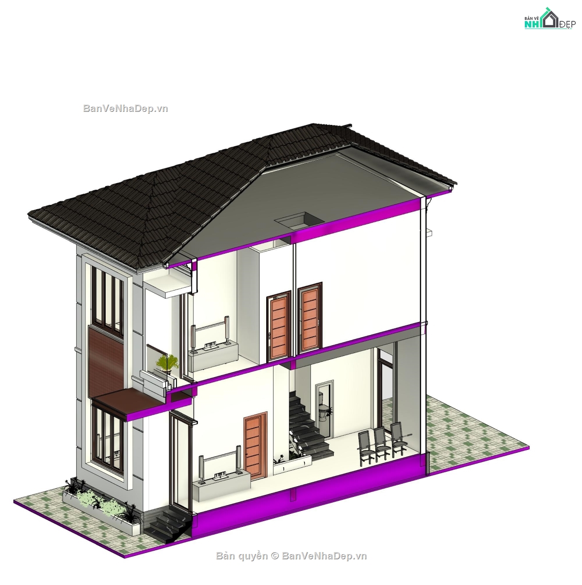 bản vẽ revit,biệt thự 2 tầng,kiến trúc 2 tầng