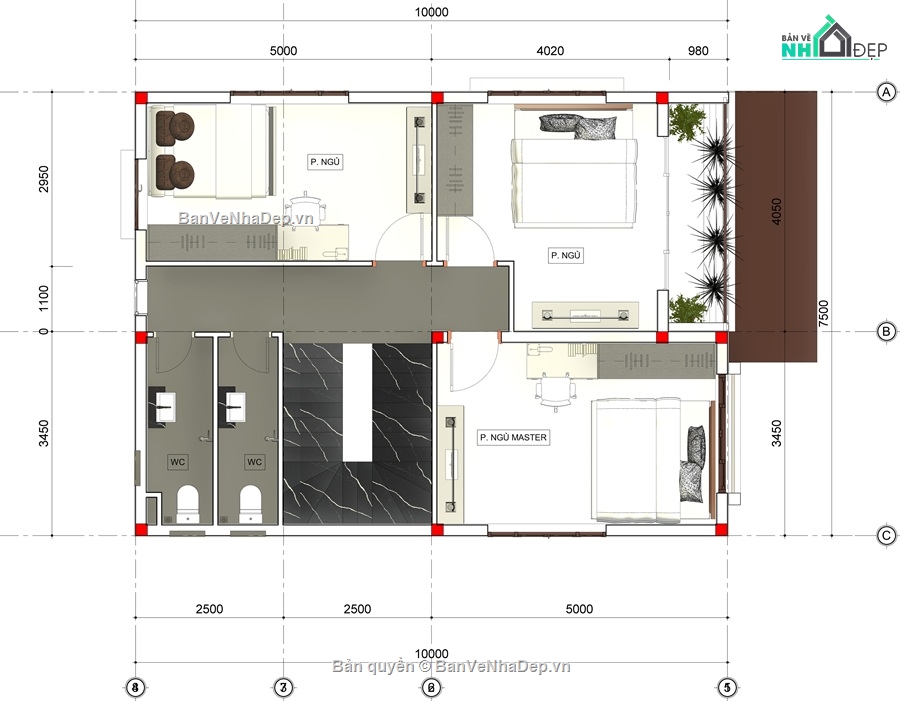 bản vẽ revit,biệt thự 2 tầng,kiến trúc 2 tầng