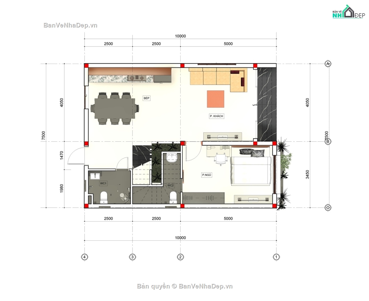 bản vẽ revit,biệt thự 2 tầng,kiến trúc 2 tầng