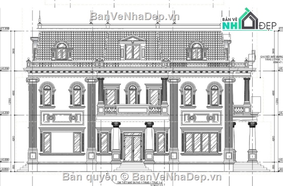 biệt thự 2 tầng,file cad biệt thự 2 tầng,biệt thự 2 tầng tân cổ điển