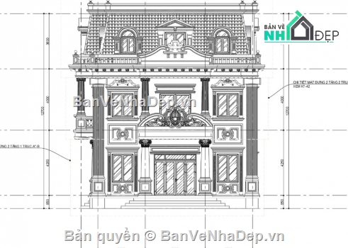 biệt thự 2 tầng,file cad biệt thự 2 tầng,biệt thự 2 tầng tân cổ điển