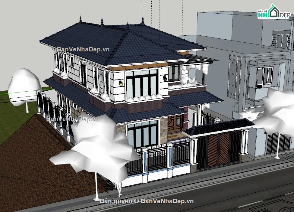 Biệt thự  2 tầng,Su Biệt thự  2 tầng,Biệt thự 2 tầng mái nhật Autocad