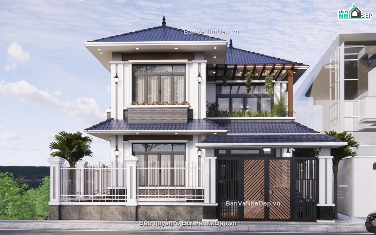 Biệt thự  2 tầng,Su Biệt thự  2 tầng,Biệt thự 2 tầng mái nhật Autocad
