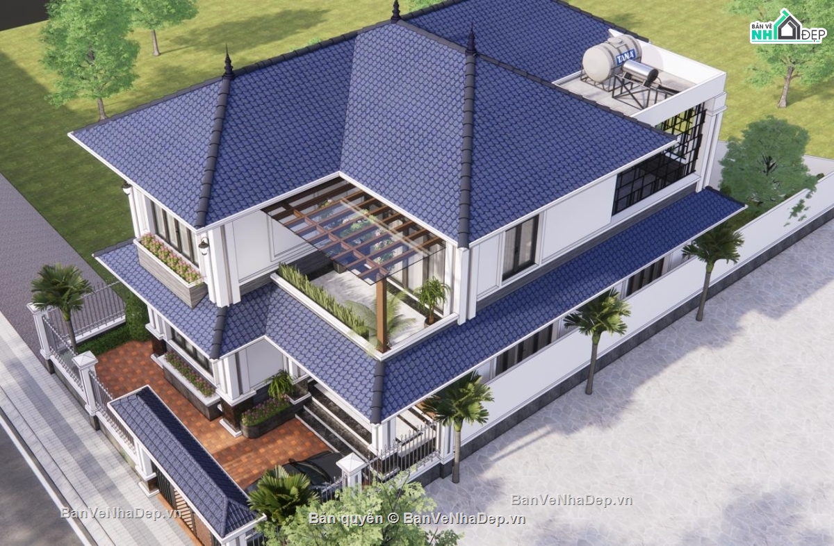 Biệt thự  2 tầng,Su Biệt thự  2 tầng,Biệt thự 2 tầng mái nhật Autocad
