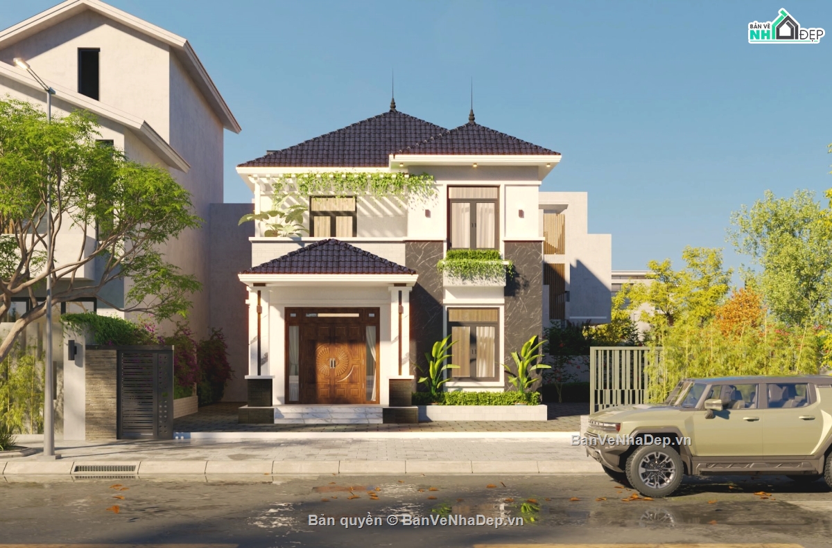 bản vẽ 2 tầng,cad 2 tầng,biệt thự mái nhật 2 tầng,nhà mái nhật 2 tầng kích thước 8x12m,file cad biệt thự 2 tầng đẹp