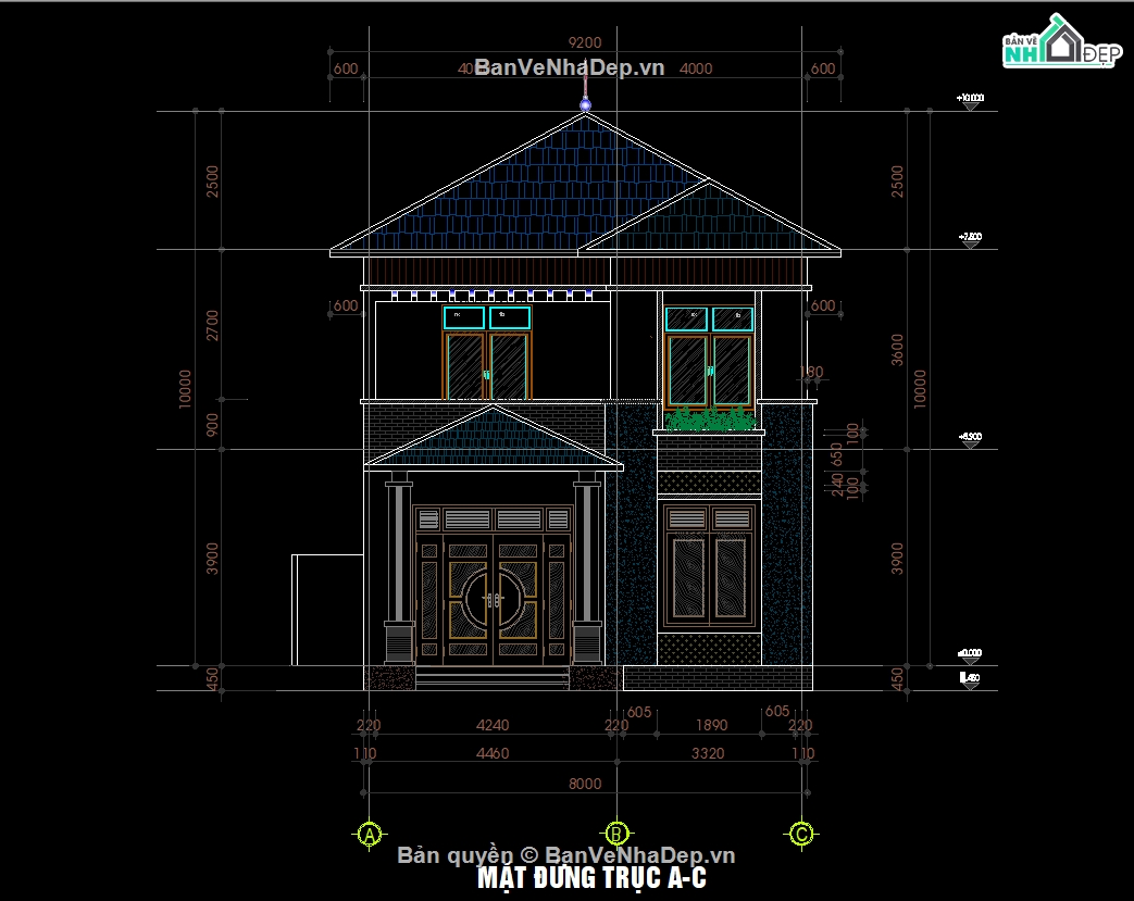 bản vẽ 2 tầng,cad 2 tầng,biệt thự mái nhật 2 tầng,nhà mái nhật 2 tầng kích thước 8x12m,file cad biệt thự 2 tầng đẹp