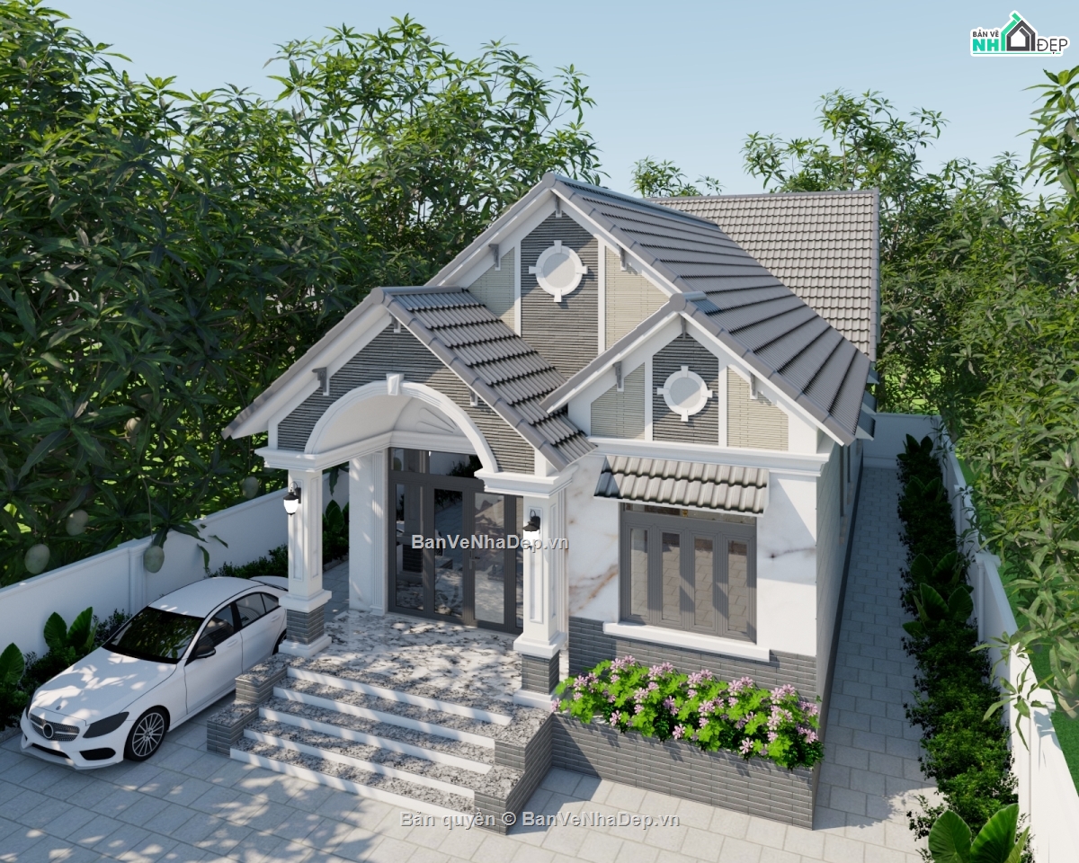 Biệt thự mái thái đẹp,Bản vẽ biệt thự mái thái đẹp,bản vẽ biệt thự 1 tầng,biệt thự 1 tầng file cad