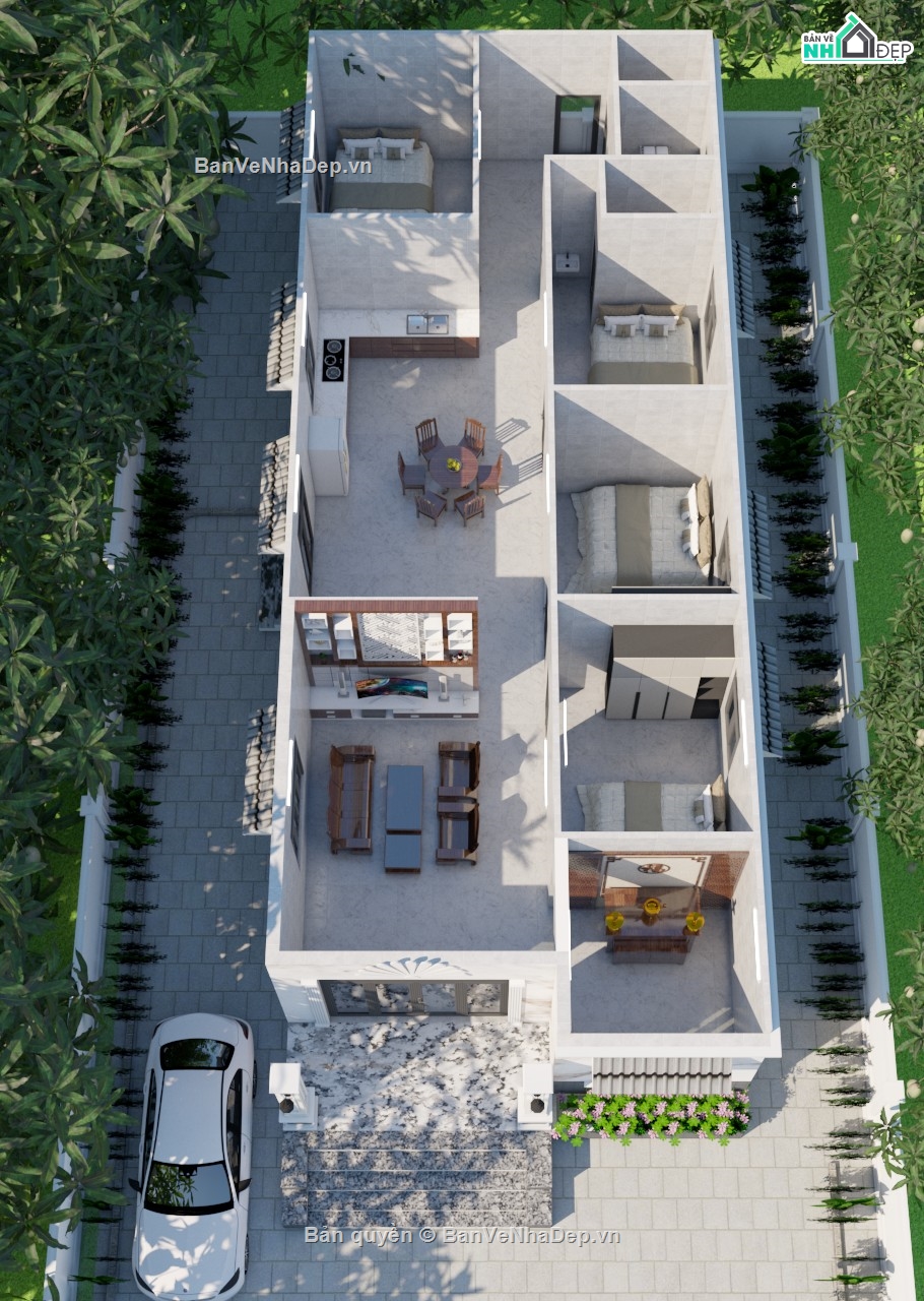 Biệt thự mái thái đẹp,Bản vẽ biệt thự mái thái đẹp,bản vẽ biệt thự 1 tầng,biệt thự 1 tầng file cad