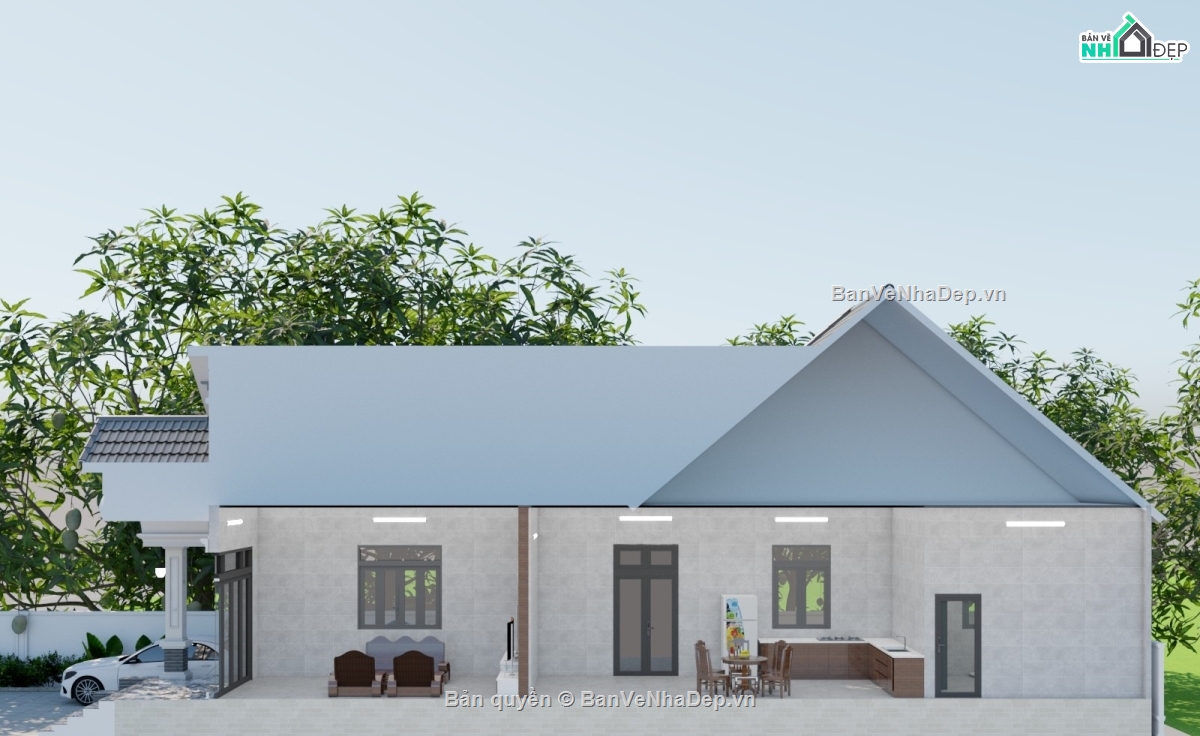 Biệt thự mái thái đẹp,Bản vẽ biệt thự mái thái đẹp,bản vẽ biệt thự 1 tầng,biệt thự 1 tầng file cad