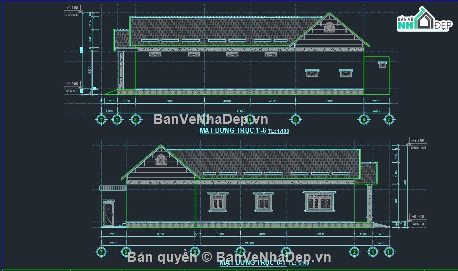 Bản vẽ mái thái,Bản vẽ biệt thự mái thái,bản vẽ mái thái đẹp