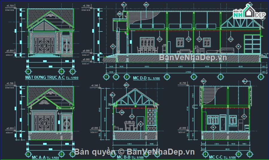 Bản vẽ mái thái,Bản vẽ biệt thự mái thái,bản vẽ mái thái đẹp