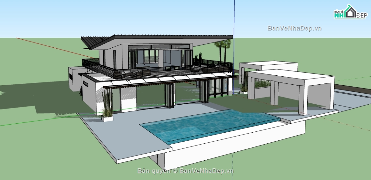 biệt thự 2 tầng file su,dựng sketchup biệt thự 2 tầng,thiết kế biệt thự sketchup