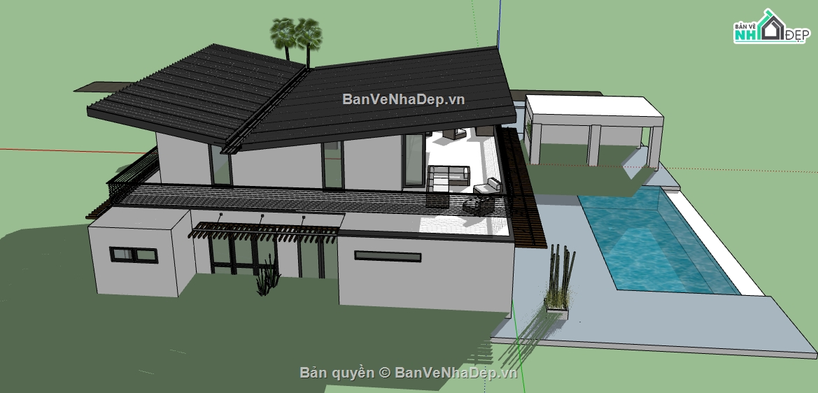 biệt thự 2 tầng file su,dựng sketchup biệt thự 2 tầng,thiết kế biệt thự sketchup