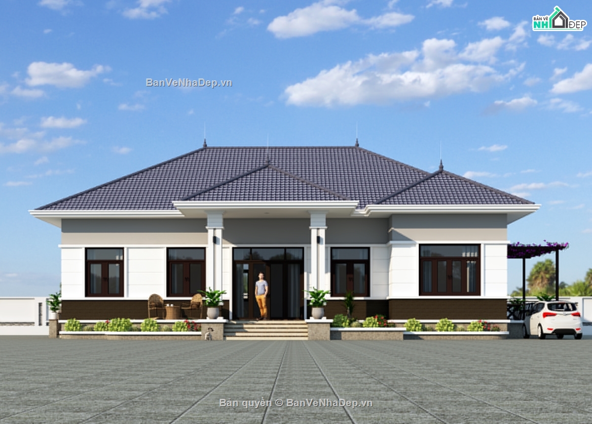 Nhà vườn 1 tầng mái Nhật,Nhà vườn 1 tầng 5 phòng ngủ,nhà vườn 1 tầng 3 phòng ngủ