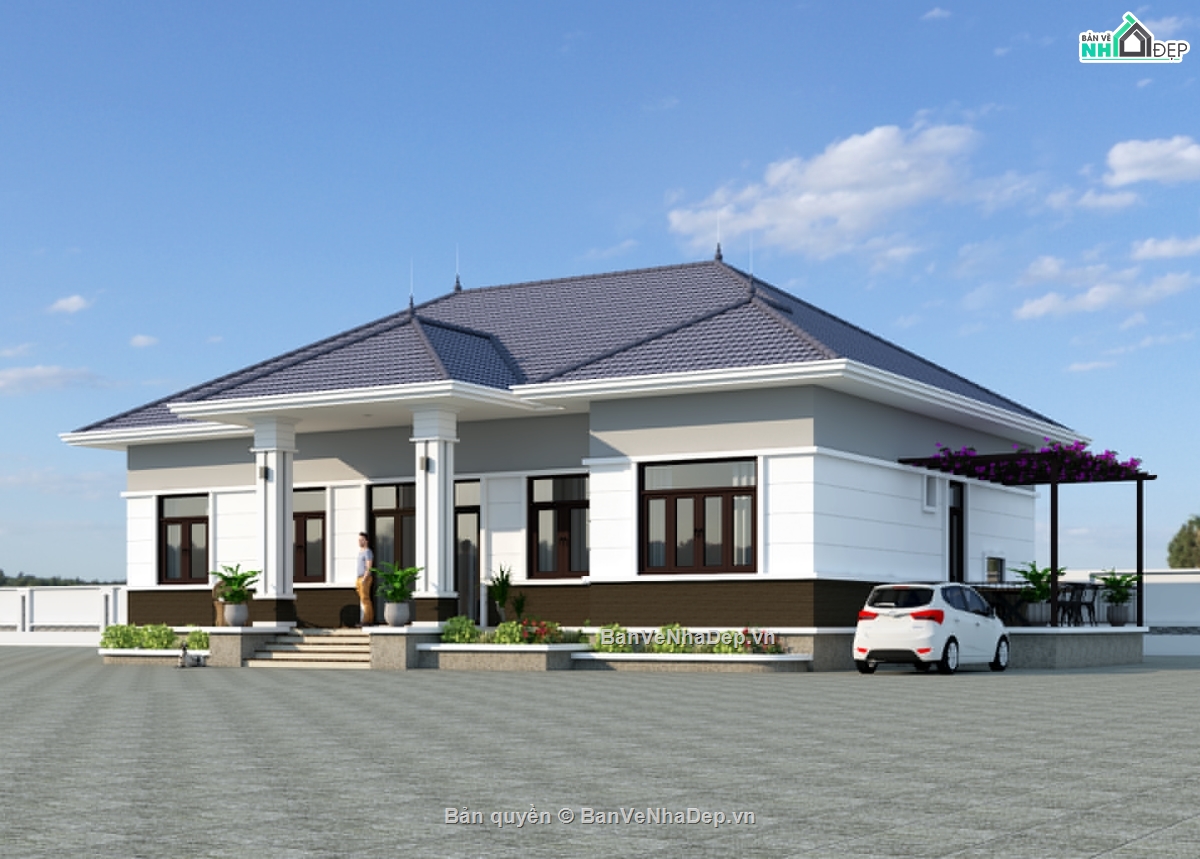 Nhà vườn 1 tầng mái Nhật,Nhà vườn 1 tầng 5 phòng ngủ,nhà vườn 1 tầng 3 phòng ngủ