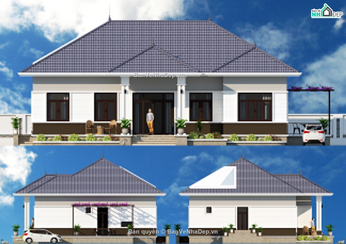 Nhà vườn 1 tầng mái Nhật,Nhà vườn 1 tầng 5 phòng ngủ,nhà vườn 1 tầng 3 phòng ngủ