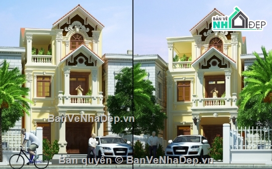 Biệt thự cổ điển,biệt thự 3 tầng,cad biệt thự 3 tầng