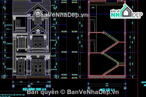 Biệt thự cổ điển,biệt thự 3 tầng,cad biệt thự 3 tầng