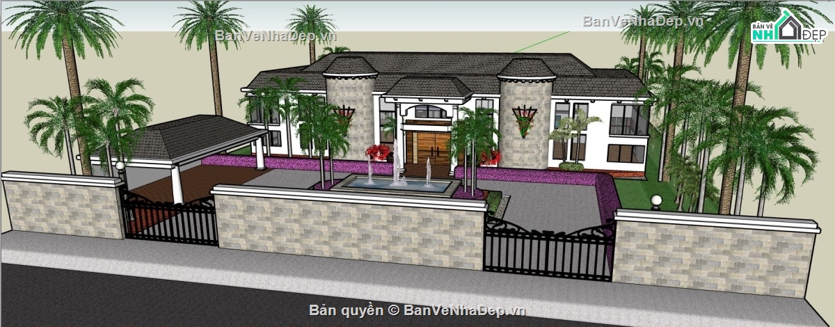 Mẫu biệt thự 2 tầng file su,mẫu biệt thự có hồ bơi,sketchup biệt thự có hồ bơi,file su biệt thự 2 tầng